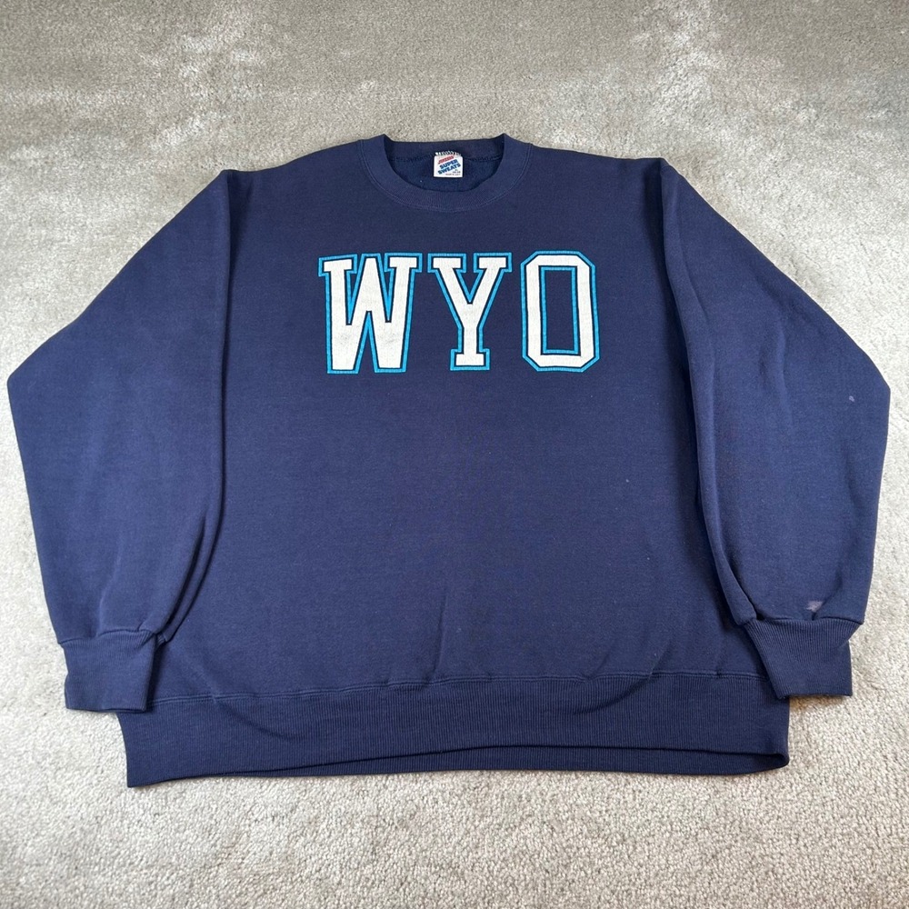 Vintage Wyoming WYO University Crewneck Sweatshirt Men's XL Navy Blue Jerzees